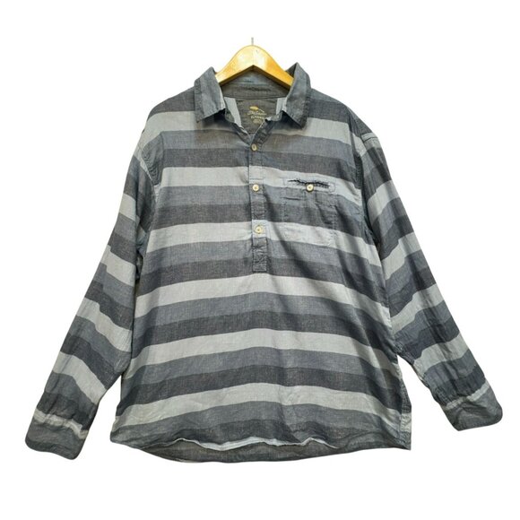 Bob Timberlake Mens  Striped Linen Blend Long Sleeve Polo Shirt XL Blue & Gray - Picture 1 of 11